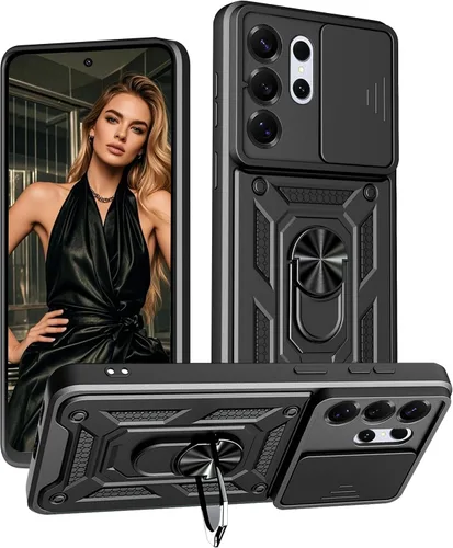 Vista 9 de Ysnzaq Funda para Samsung Galaxy S26, cubierta deslizante integrada para lente de cámara y soporte de anillo, funda protectora de grado militar a