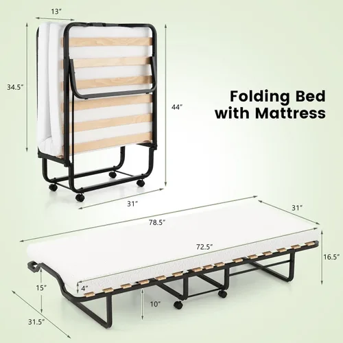 Vista 3 de KOMFOTT Cama plegable con colchón de espuma viscoelástica de 4 pulgadas, cama plegable para invitados con marco de acero resistente, cuna portátil