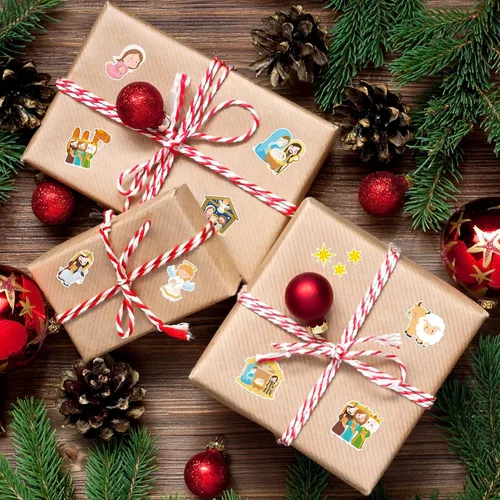Vista 5 de 1000 rollos de calcomanías de educación religiosa (2 rollos), 1.5 pulgadas, 18 diseños de dibujos animados de Navidad, calcomanías de escena
