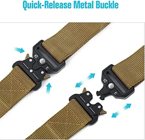 Vista 7 de Cinturón táctico, estilo militar, correa de malla de malla resistente de liberación rápida, cinturón de hebilla de metal para hombres y mujeres