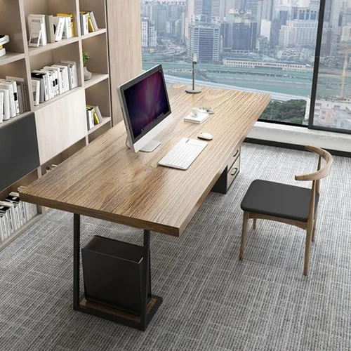 Vista 6 de Escritorio moderno y simple de madera maciza para computadora, escritorio de estudio, mesa de juegos, con soporte de CPU y cajón