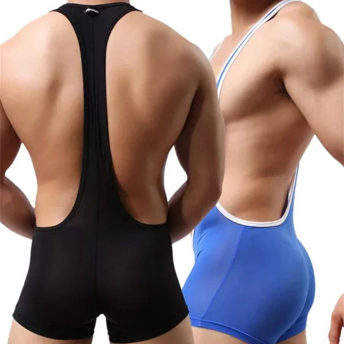 Vista 2 de DJF Jockstrap - Leotardo de tanga de lucha libre para hombre, sexy, sin espalda, elástico, sedoso, liso, ropa