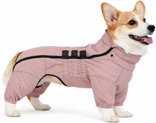 Vista 35 de Abrigo cálido para perros de doble capa, chaleco para perros, 4 patas cubiertas, resistente al viento, impermeable, reflectante, gris XS - L