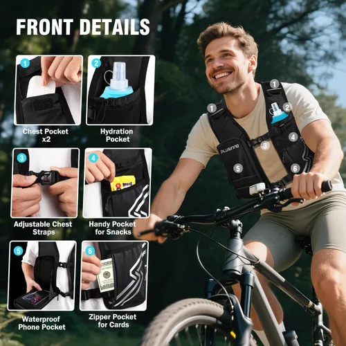 Vista 2 de Chaleco de Correr para Hombres y Mujeres, Chaleco de Hidratación para Correr con Botella Suave de 500ml y Bolsillo para Teléfono con Pantalla