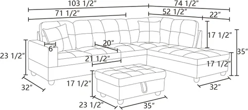 Vista 2 de Sofá modular para sala de estar, sofá seccional de cuero marrón en forma de L con diván y otomano de almacenamiento para sala de estar, B- marrón