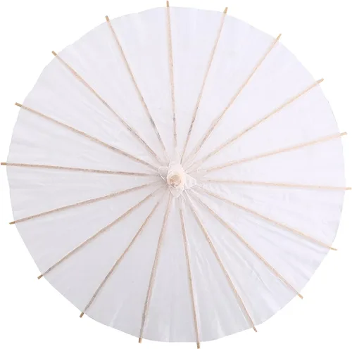 Vista 2 de Paquete de 2 parasoles de papel decorativo chino/japonés, blanco, pintura para bricolaje, decoración de boda, novia, fiesta, foto, cosplay