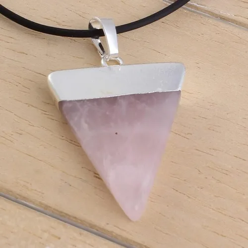 Vista 2 de Colgante de plata con amatista natural, cristal rosa, ágata ojo de tigre, triángulo, sahpe, sin cadena, para mujeres y hombres, joyería VE1YS