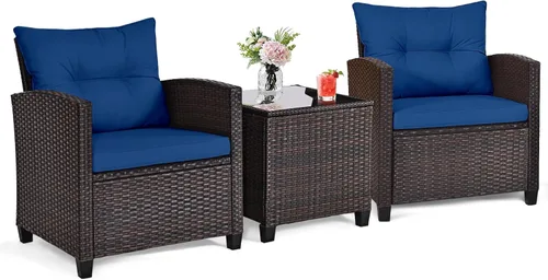 Vista 12 de ORALNER Juego de muebles de patio de 3 piezas, juego de mimbre para Beige