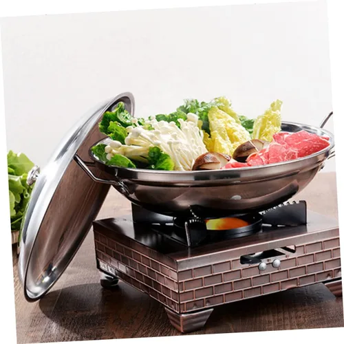 Vista 3 de Hemoton Olla caliente de acero inoxidable con tapa de doble asa, olla multiusos para cocina casera, calentamiento rápido de 10.62 pulgadas