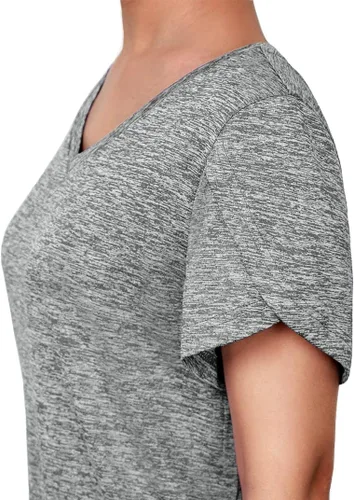 Vista 6 de MISS FORTUNE Camiseta deportiva de manga corta con cuello en V para mujer, manga de pétalo, casual, atlética, absorbe la humedad