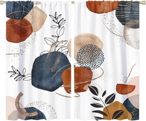 Vista 12 de Cortinas de hojas de otoño de mediados de siglo, cortinas opacas con aislamiento térmico y bolsillo para barra, 2 paneles de 45 pulgadas de largo x
