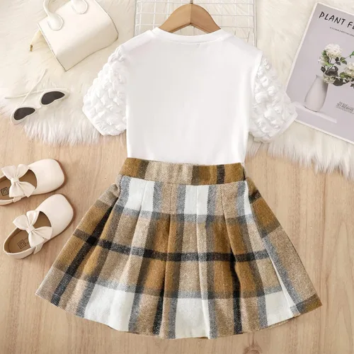 Vista 4 de PATPAT Conjunto de 2 piezas para niñas con camiseta de manga larga y falda de pata de gallo con botones