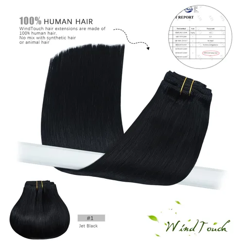 Vista 5 de WindTouch - Extensiones de cabello humano liso con pinzas, color negro azabache, 2.47 onzas, N.° 1, 12 pulgadas, 7
