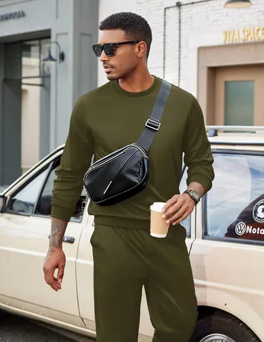 Vista 97 de COOFANDY Conjunto deportivo de 2 piezas para hombre, sudadera de manga larga, sin botones, para deportes, casual, fitness, trotar