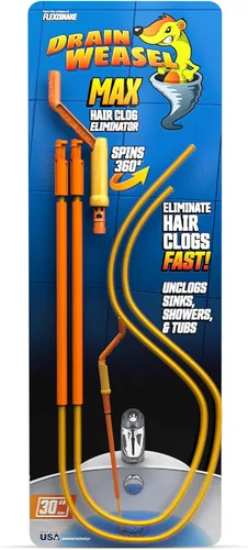 Vista 9 de FlexiSnake Drain Weasel MAX - Herramienta removedor de obstrucciones de pelo con mango giratorio y 2 recambios de varita, fabricado en los Estados
