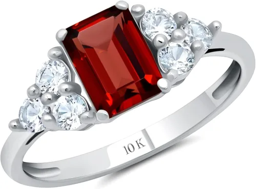 Vista 8 de MAX + STONE Anillos de piedras preciosas de oro de 10 quilates para mujer, anillo de aniversario con piedra natal de corte esmeralda, anillo