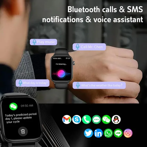 Vista 6 de Reloj inteligente para mujeres y hombres (respuesta/dial) reloj inteligente IPS de 1.96 pulgadas, frecuencia cardíaca 24/7, oxígeno en sangre