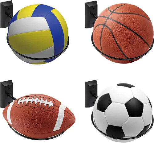 Vista 9 de Soporte de pared para baloncesto VIVTOB, soporte de pared para pelota de 7 pulgadas con base de madera maciza de nogal negro y anillo de metal