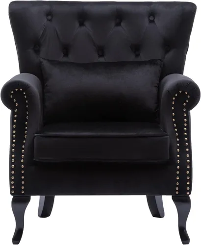 Vista 17 de chairus Silla de Acento Moderna de Mediados de Siglo con Otomana, Cómoda Silla Individual de Sofá de Lino con Botones Capitoné Sillón Orejero