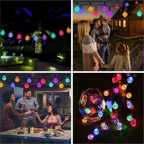 Vista 4 de Tira de luces solares con forma de globo, 31 pies, 50 luces LED para exteriores, impermeables, 8 modos, luces solares de patio para césped, jardín