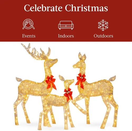 Vista 6 de Best Choice Products Juego familiar de ciervos de Navidad grandes iluminados de 6.5 pies, 3 piezas, decoración de patio al aire libre con 385 luces