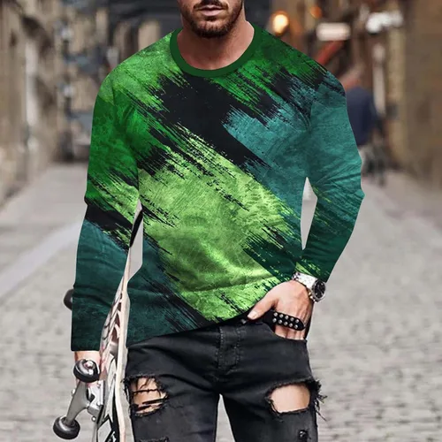 Vista 2 de Camisetas de Manga Larga teñido anudado Hombre Camisetas Deportivas informales Cuello Redondo y túnica vacaciones