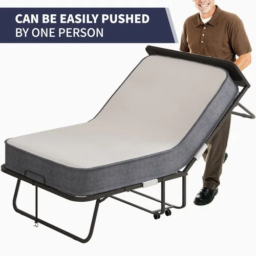 Vista 8 de ijuicy Cama plegable, cama plegable de 75 x 31 pulgadas con colchón de 5 pulgadas de grosor para adultos, relleno de espuma de alto rebote, cama