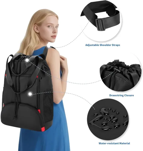 Vista 7 de Mochila con cordón, bolsas de gimnasio con compartimento para zapatos, mochila deportiva para gimnasio, bolsa con cordón, bolsa de natación, fútbol