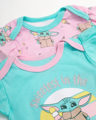 Vista 2 de STAR WARS Paquete de 2 pantalones cortos de manga con volantes para bebé, paquete de 2 unidades - Baby Yoda Baby Body - Ropa para niñas