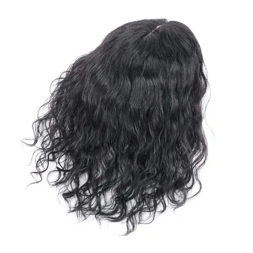 Vista 3 de Peluca de cabello humano rizado natural para mujer, con clip, 5.1 x 5.5 in, parte superior plateada, parte izquierda para cubrir pérdida de cabello