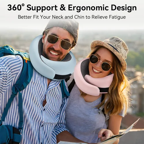 Vista 5 de Almohada de viaje WANDER PLUS®, 100% espuma viscoelástica pura, almohada cervical de viaje, soporte para el cuello en avión, diseño ergonómico
