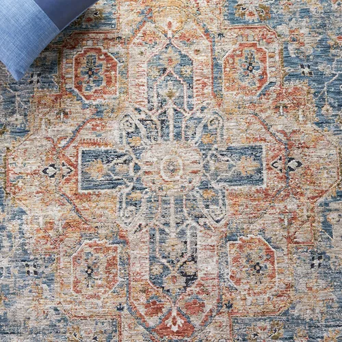 Vista 6 de SAFAVIEH Silverado Collection - Alfombra para pasillo, 2 x 8 pies, azul y óxido, diseño vintage envejecido, no desprende pelusa y de fácil cuidado