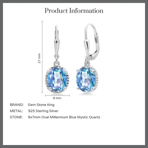 Vista 127 de Gem Stone King Aretes colgantes de gota para mujer, plata de ley 925, piedra natal ovalada de 0.354 x 0.276 in, joyería fina, regalos para ella