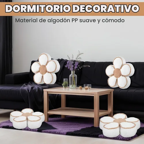 Vista 7 de Menkxi Paquete de 2 almohadas con forma de flores, lindas almohadas con forma de margaritas, cojín suave para el suelo, para sala de estar Blanco