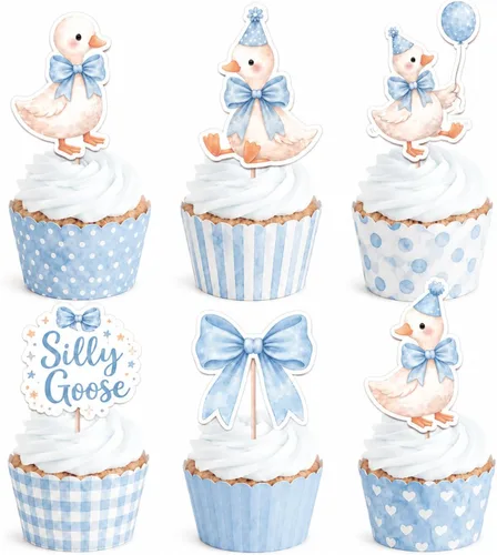 Vista 10 de ALISSAR 36 adornos verdes para cupcakes de ganso tonto, decoración