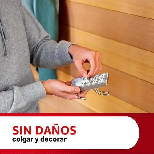 Vista 2 de Command - Gancho triple extragrande de níquel satinado, 1 gancho, 3 tiras, ganchos de pared para colgar sin daños con tiras adhesivas, ganchos