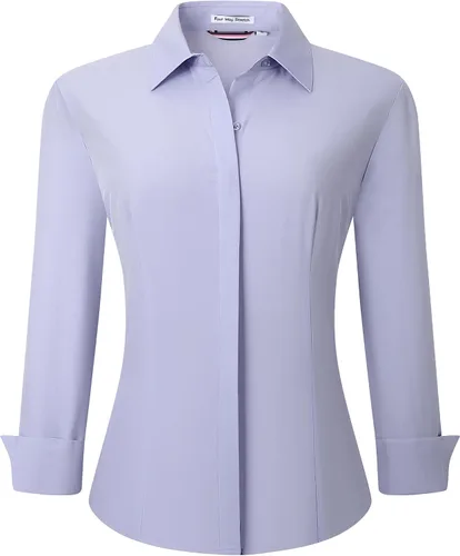 Vista 10 de Esabel.C Camisas de manga larga con botones para mujer, ajuste regular, blusa de trabajo elástica