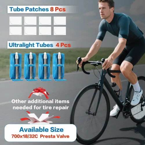 Vista 2 de Paquete de 4 tubos interiores ultraligeros de TPU para bicicleta, 700x18C/23C/25C/28C/30C/32C Presta 45/65/3.346 in para viajes diarios, conducción