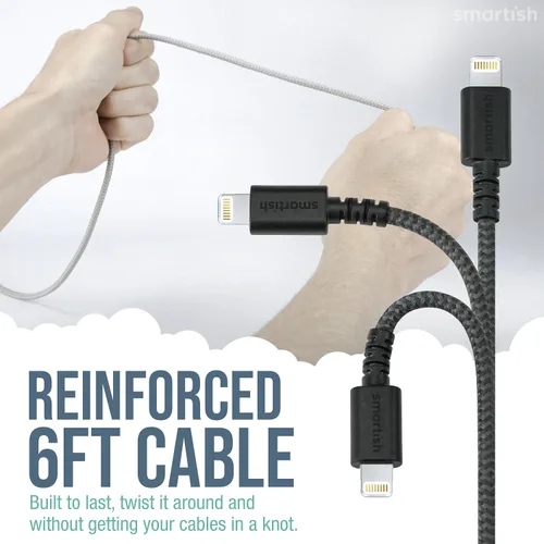 Vista 4 de Smartish Cable USB-C/Lightning 17/16/16e/15/14 - Crown Joule - Cable de carga universal de 6 pies con micro USB - Certificado MFi