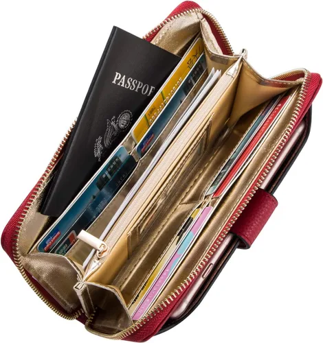 Vista 3 de Cartera de pulsera para mujer con soporte para teléfono celular con cremallera alrededor del bolso
