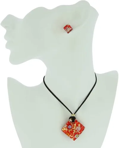 Vista 8 de GlassOfVenice - Juego de collar y pendientes de cristal de Murano con reflejos venecianos - oro rojo