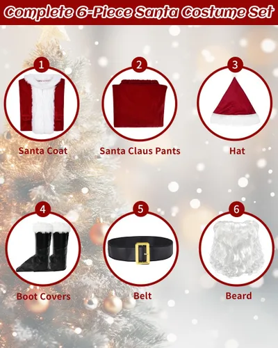 Vista 2 de UDYR Disfraz de Papá Noel para Hombres - Disfraz de Papá Noel para Adultos - Traje Profesional de Papá Noel Deluxe para Fiesta de Navidad