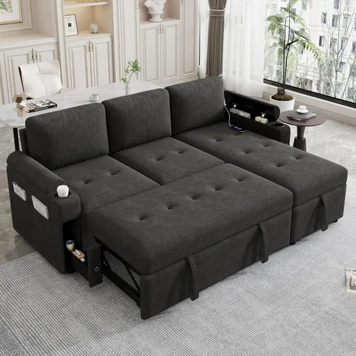 Vista 26 de JIVOIT Sofá modular modular de 93.7 pulgadas con otomana móvil, moderno en forma de U, sofá cama en forma de L con reposabrazos de almacenamiento