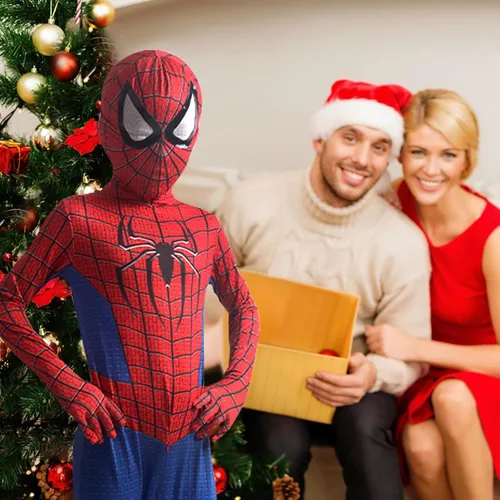 Vista 4 de SUCADA Disfraz de arañas para niños, disfraz de superhéroe 3D, disfraz de elastano para niños, fiesta de Navidad