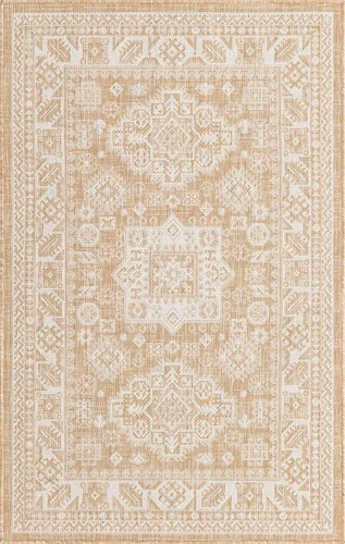 Vista 92 de Unique Loom Outdoor Aztec Collection Alfombra de área, Chalca (5 pies 3 pulgadas, octágono, aguamarina/marfil)
