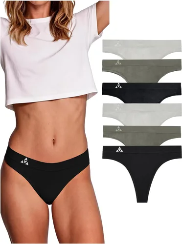 Vista 13 de Balanced Tech Ropa interior que absorbe la humedad para mujer, tangas de entrenamiento sin costuras, de secado rápido, tangas de viaje Paquete de 6