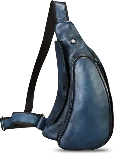 Vista 6 de Bolso de cuero genuino para mujeres y hombres, mochila de cuero retro para el pecho, bolso cruzado