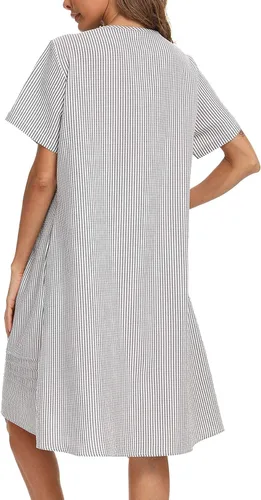 Vista 5 de AVIIER Vestido de casa para mujer, manga corta, abrigo de casa, bata con botones, ropa de dormir S-XXL