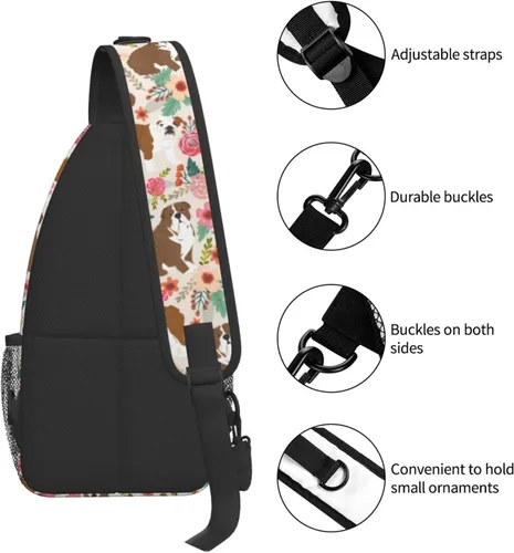 Vista 5 de Lindo regalo para perro, diseño de flores de rosas, animales florales con estampado 3D, plegable, mochila cruzada para hombres y mujeres, Bolsa