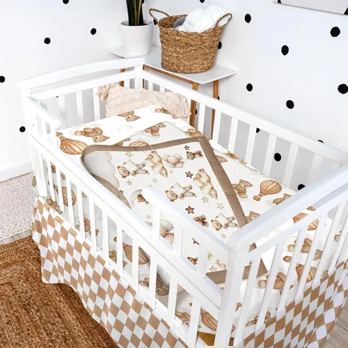 Vista 7 de Hosuly Juego de ropa de cama para cuna de oso de 3 piezas, marrón, oso
